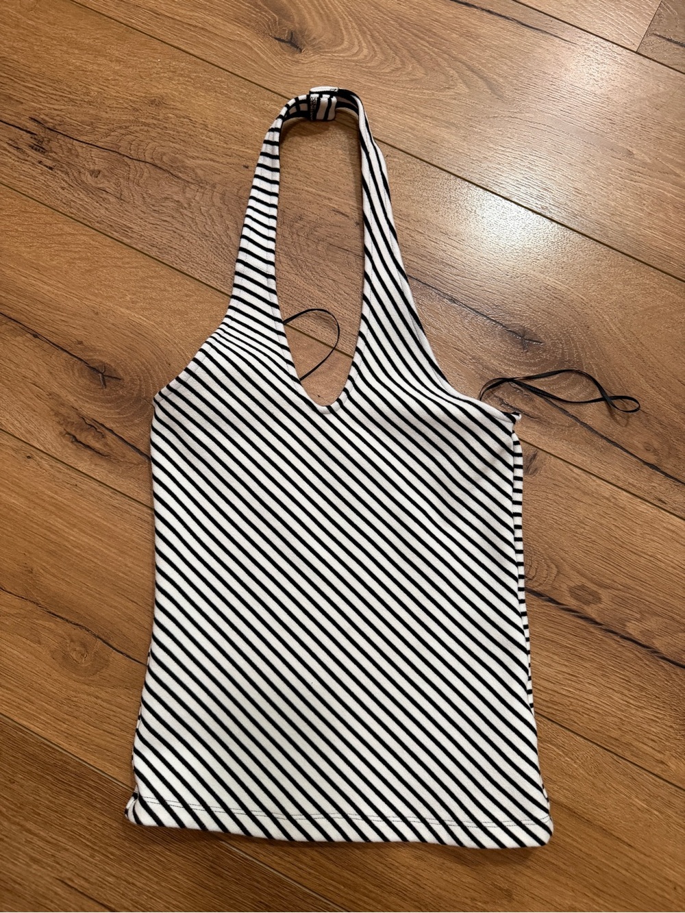 Maeve Black and White Striped Halter One-Piece